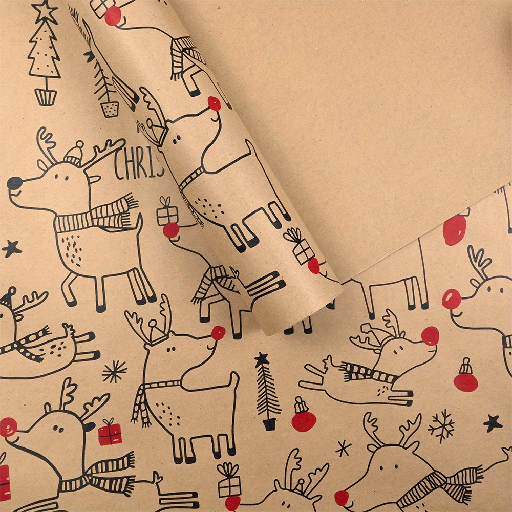 Flower Wrap Kraft - 1roll Vintage Reindeer Kraft Wrapping Paper