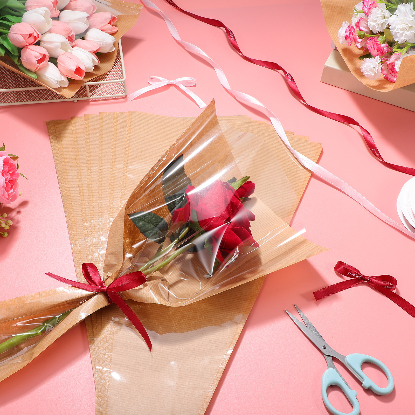Flower Wrap Kraft - 1Set Kraft Paper Flower Bags Clear